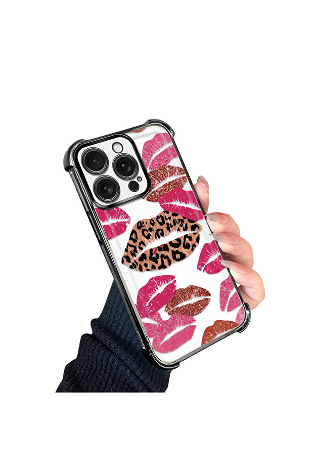 iPhone 16 Pro Compatible Transparent Silicone Flutter Protective Case Lip Patterns - 2