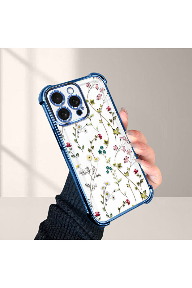 iPhone 15 Pro Max Compatible Transparent Silicone Flutter Protective Case Flower Patterns - 5