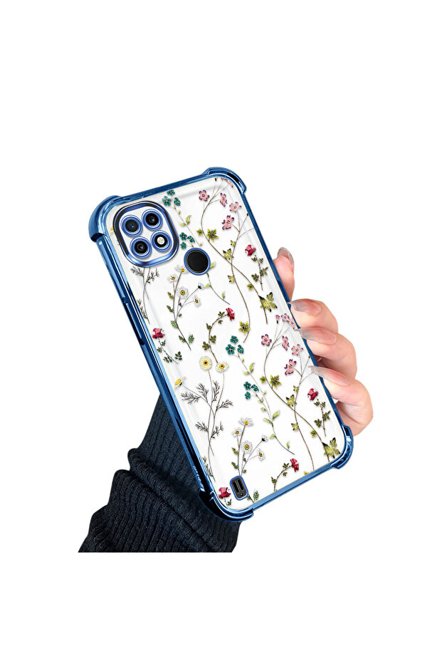 حافظة حماية من السيليكون الشفاف المتوافقة مع Realme C21 بأنماط زهور - 2