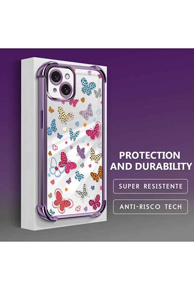 iPhone 15 Plus Compatible Transparent Silicone Flutter Protective Case Butterfly Patterns - 5