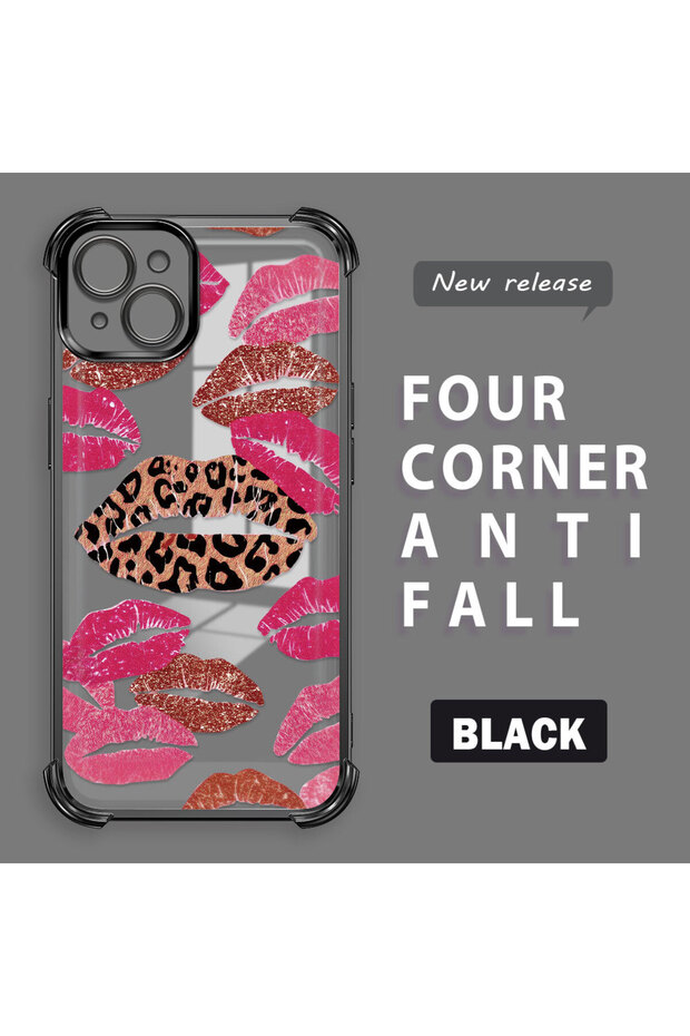 حافظة واقية من السيليكون الشفاف المتوافقة مع iPhone 15 Plus بأنماط الشفاه - 1