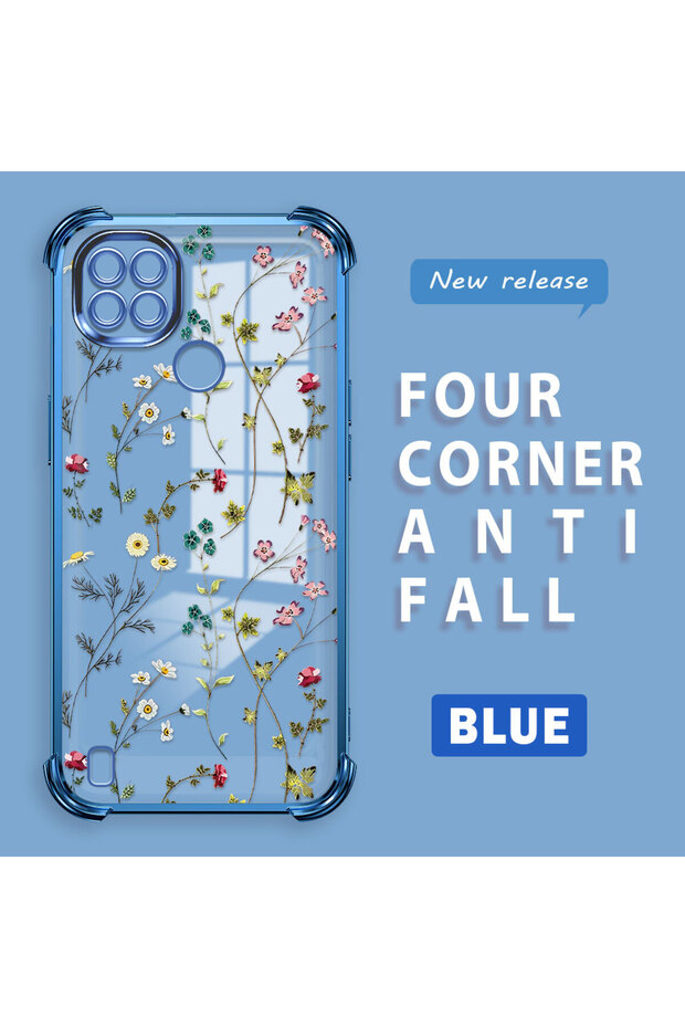 حافظة حماية من السيليكون الشفاف المتوافقة مع Realme C21 بأنماط زهور - 1