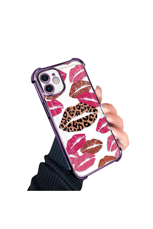 iPhone 12 Compatible Transparent Silicone Flutter Protective Case Lip Patterns - 2