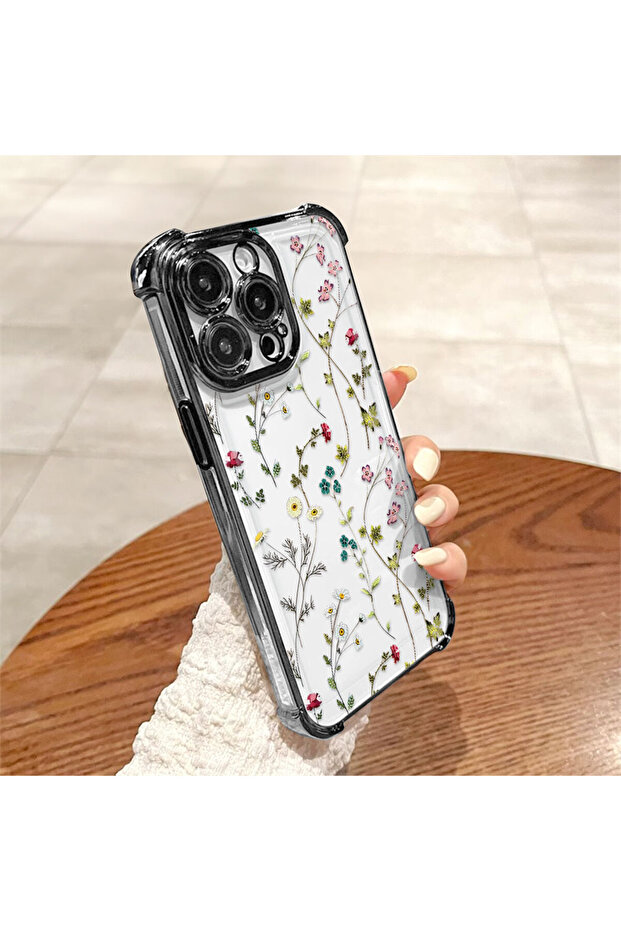 iPhone 16E Compatible Transparent Silicone Flutter Protective Case Flower Patterns - 5