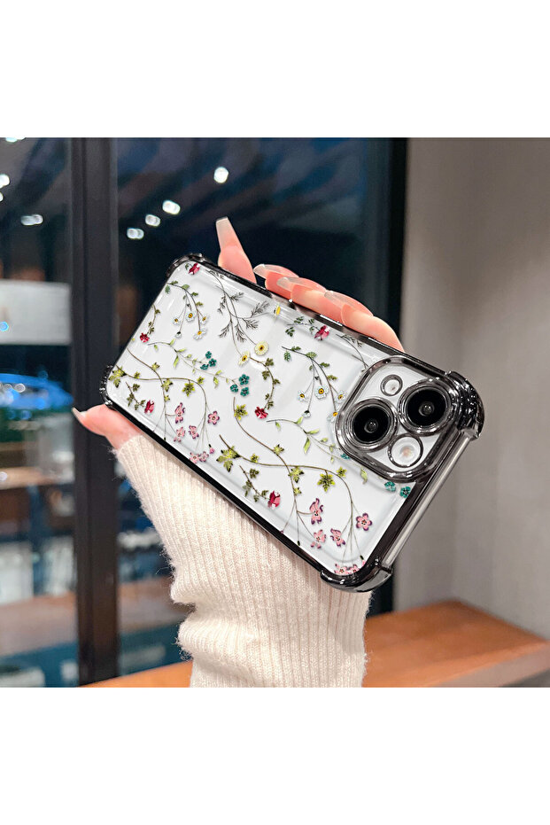 حافظة حماية من السيليكون الشفاف المتوافقة مع هاتف iPhone 16 Pro بأنماط زهور - 5
