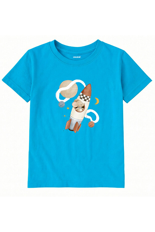 Cotton Fabric Children's T-Shirt – Space Rocket Printed T-Shirt