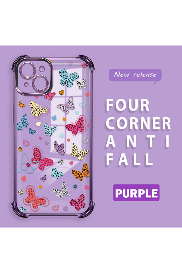 iPhone 15 Plus Compatible Transparent Silicone Flutter Protective Case Butterfly Patterns - 3
