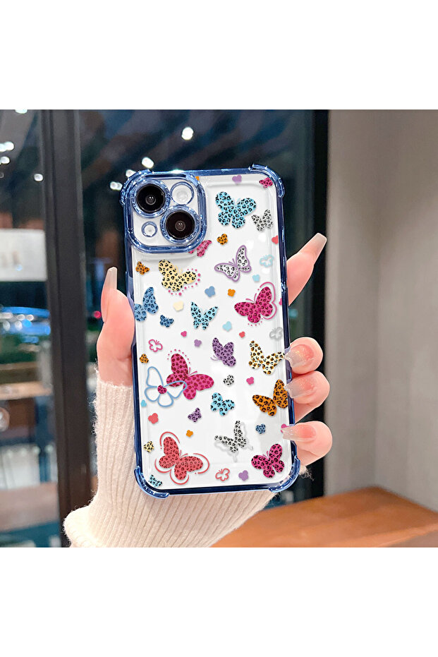 iPhone 14 Plus Compatible Transparent Silicone Flutter Protective Case Butterfly Patterns - 5