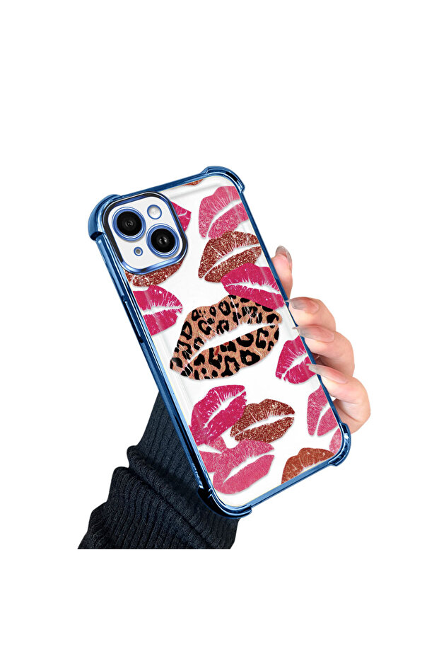 iPhone 14 Plus Compatible Transparent Silicone Flutter Protective Case Lip Patterns - 2