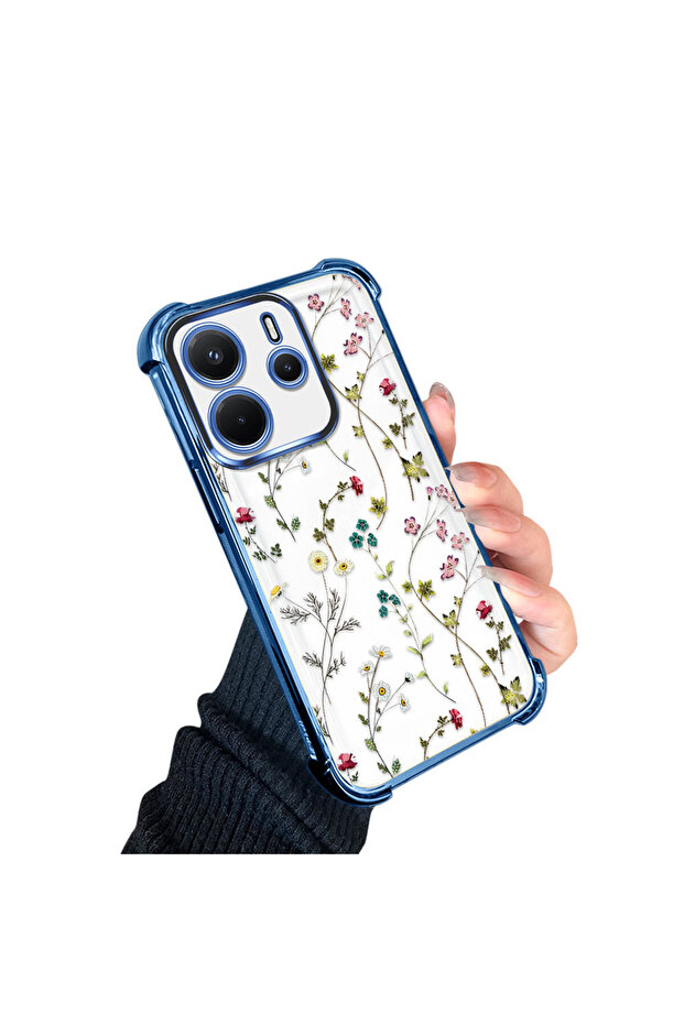 Xiaomi Redmi Note 14 Compatible Transparent Silicone Flutter Protective Case Flower Patterns - 3