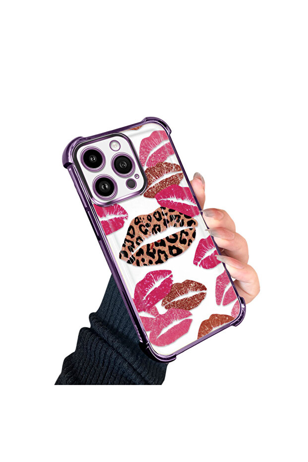 iPhone 14 Pro Compatible Transparent Silicone Flutter Protective Case Lip Patterns - 2