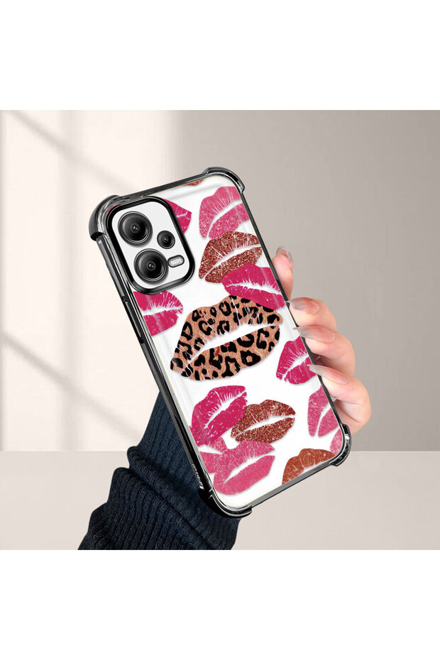 Xiaomi Poco X5 Compatible Transparent Silicone Flutter Protective Case Lip Patterns - 4