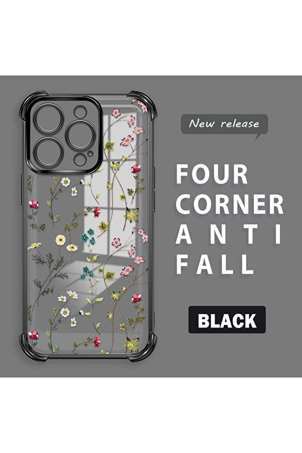 حافظة حماية من السيليكون الشفاف المتوافقة مع هاتف iPhone 16 Pro بأنماط زهور - 1