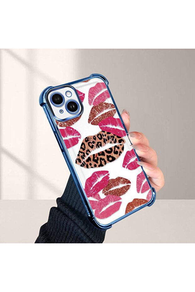 iPhone 14 Plus Compatible Transparent Silicone Flutter Protective Case Lip Patterns - 4