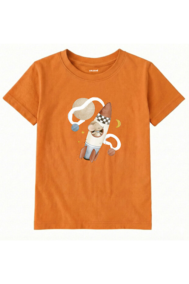 Cotton Fabric Children's T-Shirt – Space Rocket Printed T-Shirt
