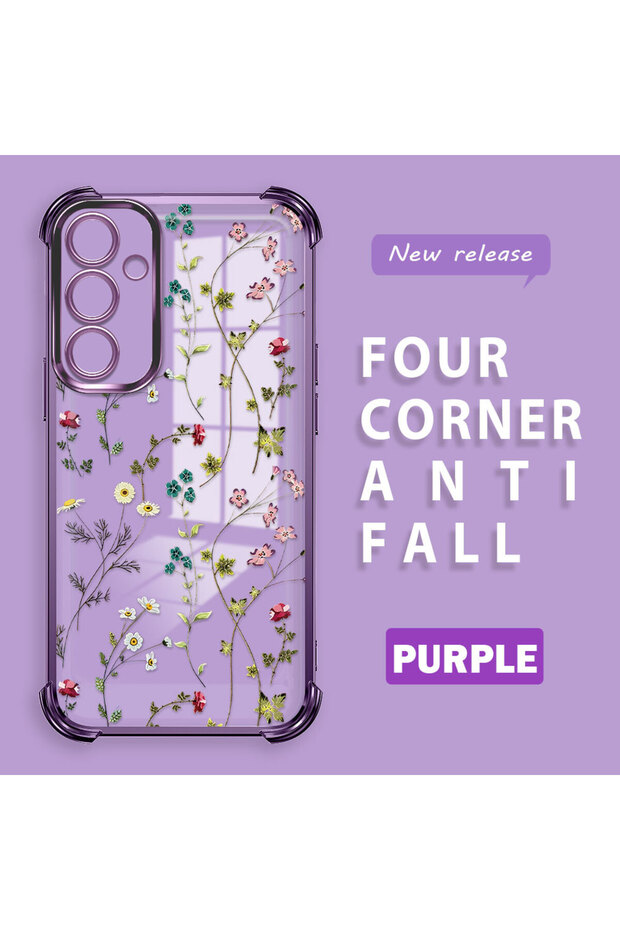 Samsung Galaxy S23 Fe Compatible Transparent Silicone Flutter Protective Case Flower Patterns