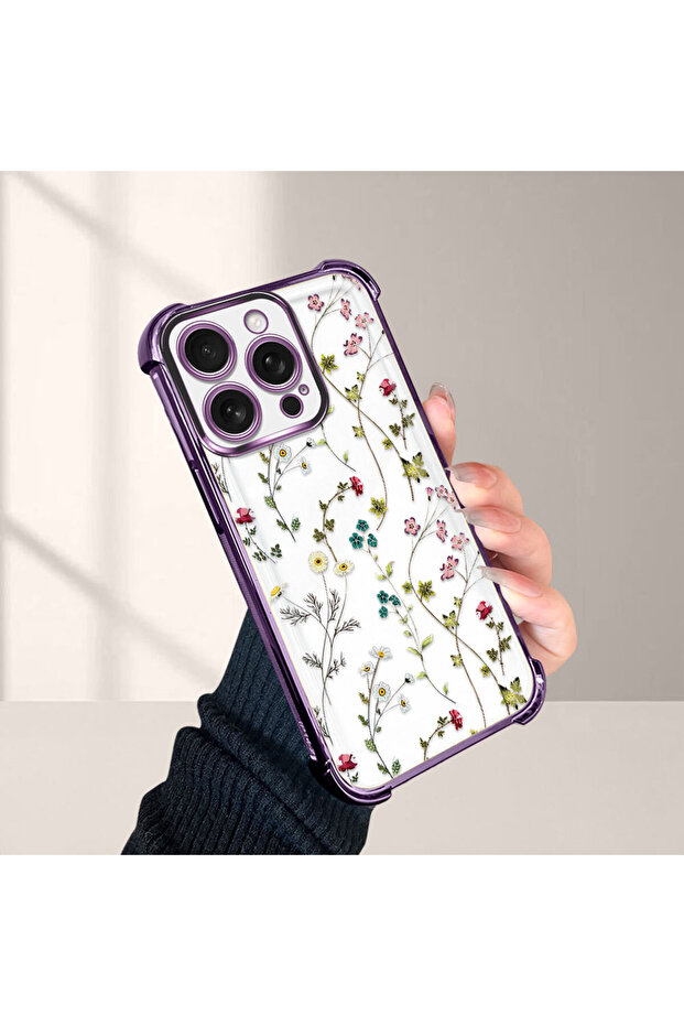 iPhone 16 Pro Compatible Transparent Silicone Flutter Protective Case Flower Patterns - 4