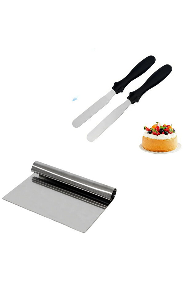 Metal Pastry Spatula Set of 2 and Steel Scraper 15 cm Pastry Smoothing Comb Knife Spatula Scraper