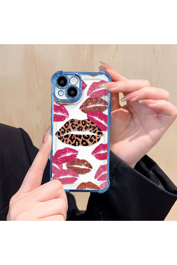 حافظة واقية من السيليكون الشفاف المتوافقة مع iPhone 15 بأنماط الشفاه - 6