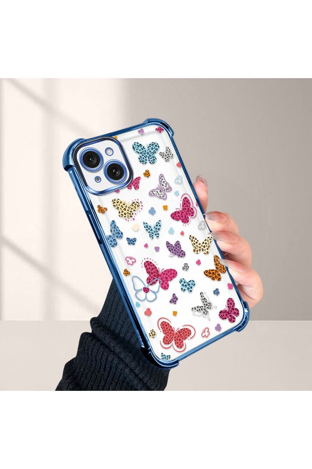 iPhone 15 Plus Compatible Transparent Silicone Flutter Protective Case Butterfly Patterns