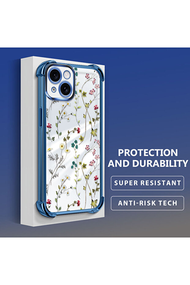 iPhone 15 Compatible Transparent Silicone Flutter Protective Case Flower Patterns - 4