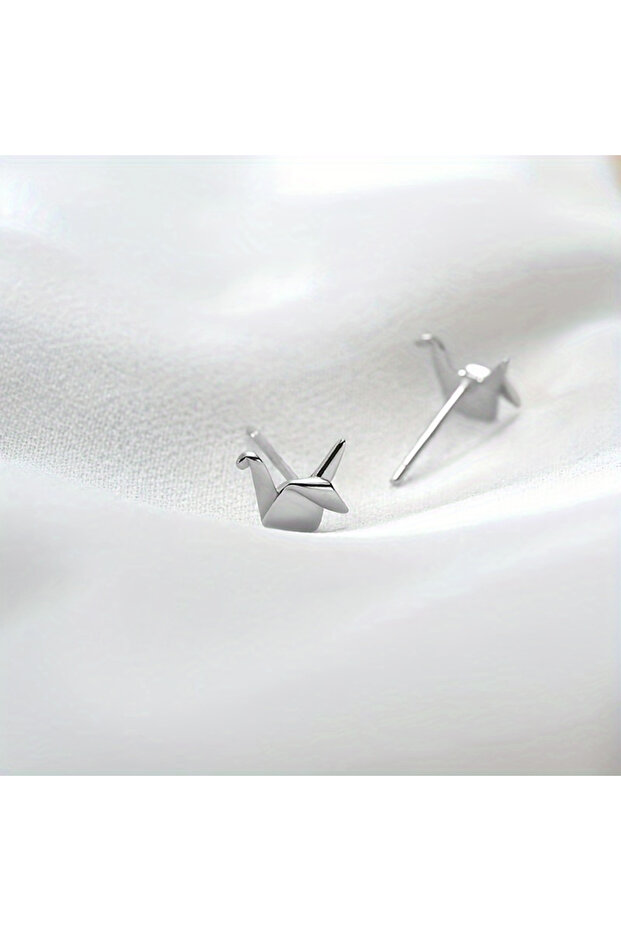 1pair 2pcs/Pair Origami Crane Stud Earrings, Silvery-Plated Simple Fashion Accessory, Trendy Ears De