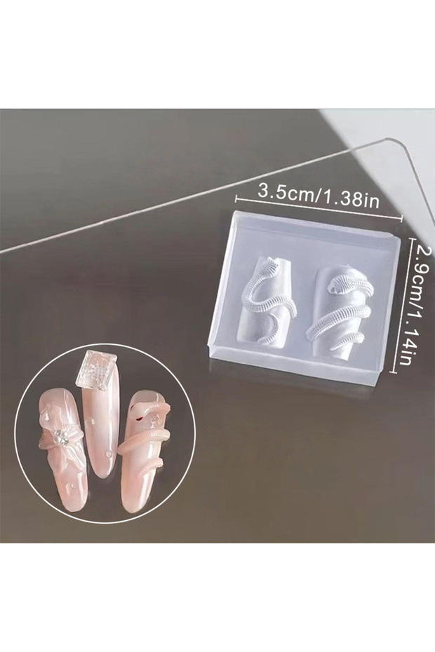 N3 1/3 Pcs 3D Snake Nail Silicone Carving Mold DIY Decoration Art Beauty Charm Template UV Gel Manic