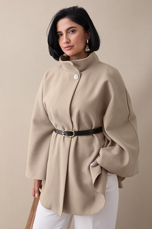 Belted Cashmere Stone Short Poncho