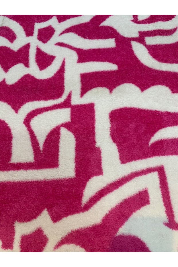 Pink and White Patterned Welsoft Fabric Double-Sided - Soft and Fluffy Texture