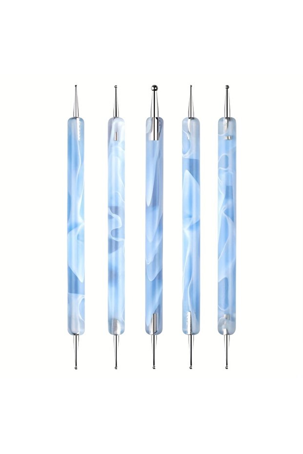 Blue 5Pcs Nail Art Marble Dotting Pens Set Rhinestones Picker Tool for Creative Nail Decoration Dott