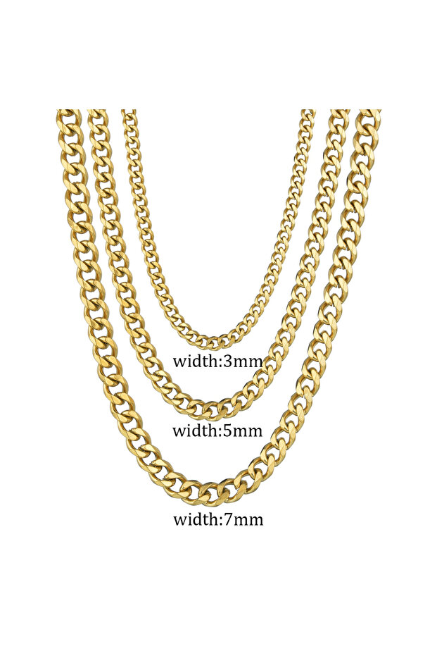 7mm Width 40cm Gold color 3/5/7mm Stainless Steel Cuban Link Chain Classic Punk Personality Jewelry