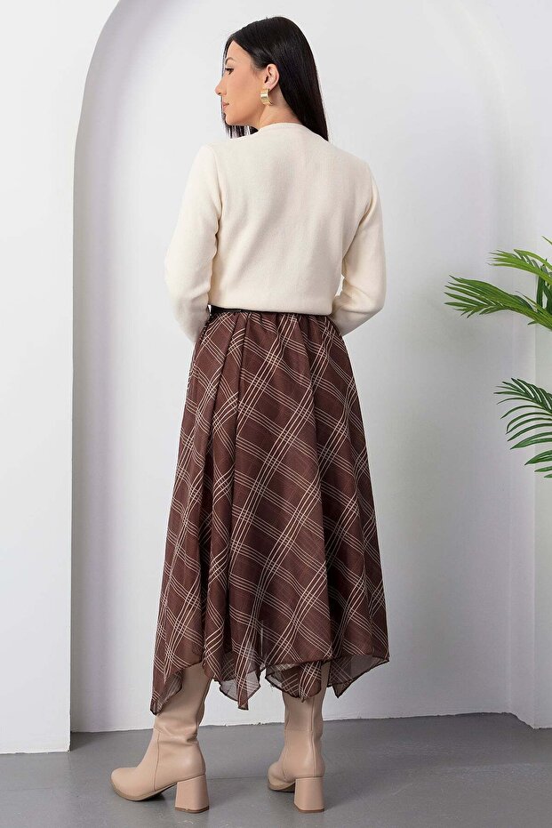 Dilimli Ekose Şifon Etek DKS1378 - 8