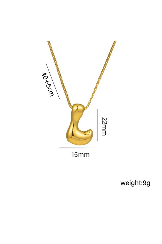 45cm TP-04749-01 Gold Plated Personalized Bubble Letter Necklace for Women -Chunky Initial Pendant J