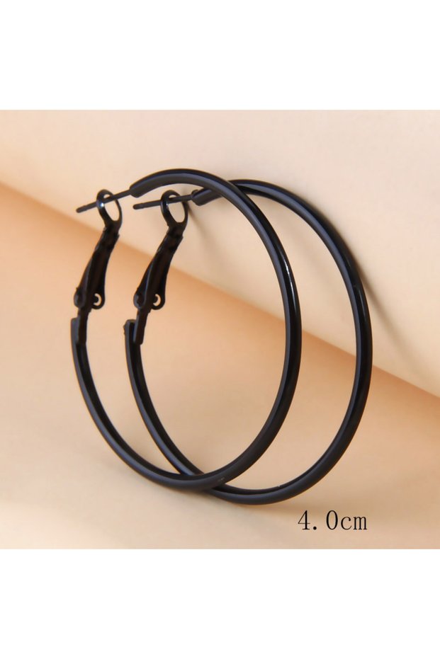 S1 4CM Fashion Punk Style Black Hoop Earrings Geometric Shaped Hoop Earrings Fashion Jewelry