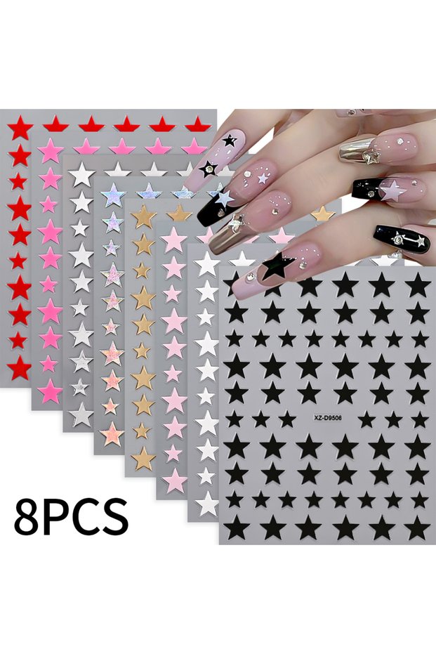 star-8pcs 8Colors 3D French Love-Heart Nail Stickers Hollow Sweetheart Adhesive Nail Decals DIY Vale