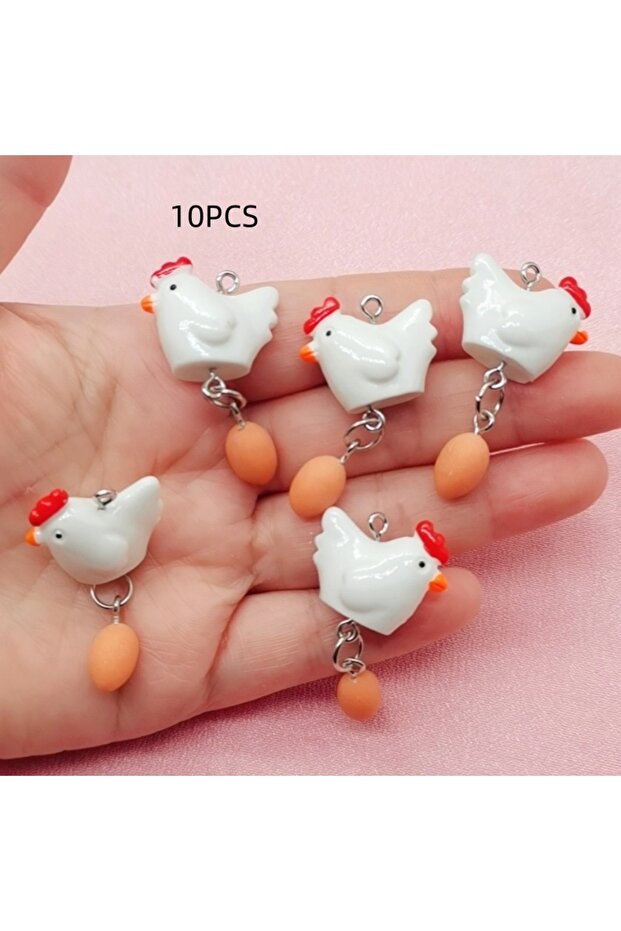 10PCS 10/30pcs cartoon resin hen egg pendant, DIY jewelry making earrings necklace keychain accessor