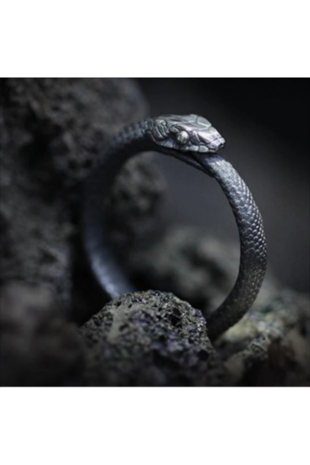 Resizable 1 New Simple Trend Punk Black Live Mouth Articulated Snake Ring Dark Vanguard Party Gift G