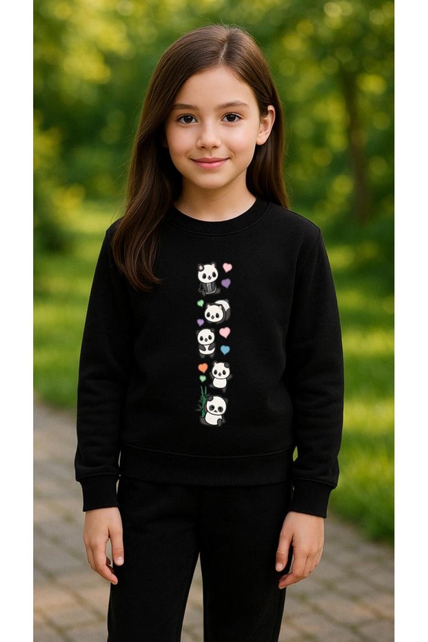 Team Sweatshirt Pandas Printed Girls Boys Crew Neck3 4-5-6-7-8-9-10-11-12Years