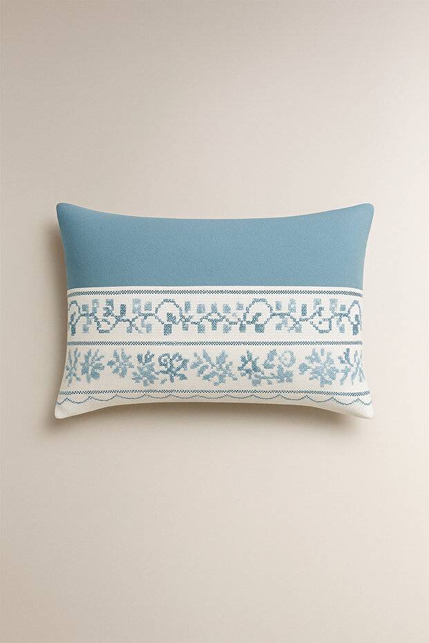 Veronika 2-Pack Turquoise Patterned Cotton Fabric Zippered Pillowcase