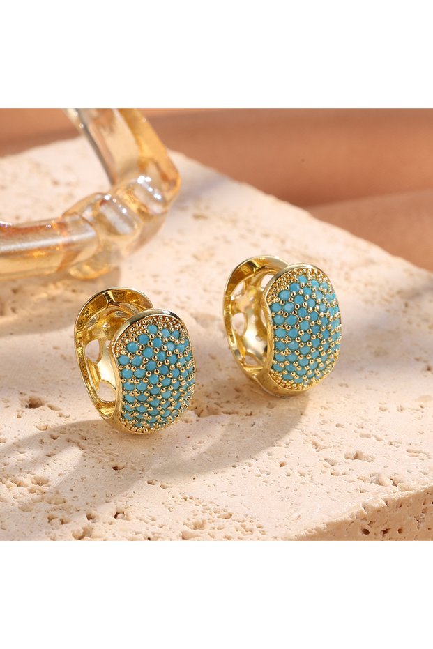 Blue B ZAKOL New Niche Chunky Turquoise Square Hoop Earrings for Women Shiny Zirconia Ear Buckle Lux