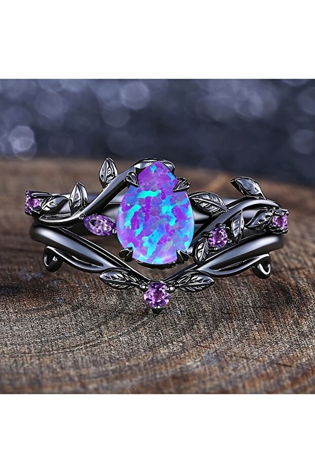 8 ZB6237-1 Elegant and Luxurious Synthetic Opal Vine Leaf Engagement Wedding Ring Wedding Jewelry Ac