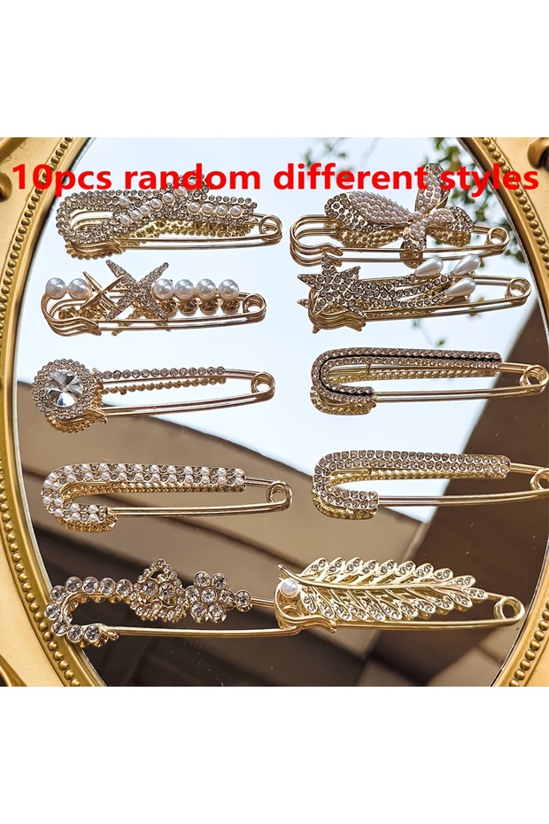 10pcs 10 Elegant Brooch Accessories, Multi-Functional Scarf and Belt Clip, Suitable for Women's Suit