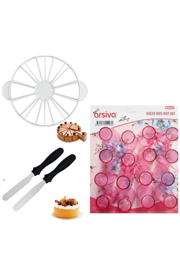 Metal Pastry Spatula Set of 2 Cake Slicer for 8-12 People and Russian Nozzle Set 16-Piece Cake Making Set 19-Piece
