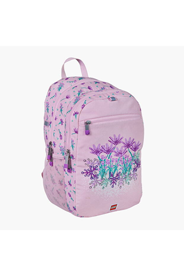 Floral Print Backpack with Adjustable Straps and Zip Closure - 44x34x28 cms