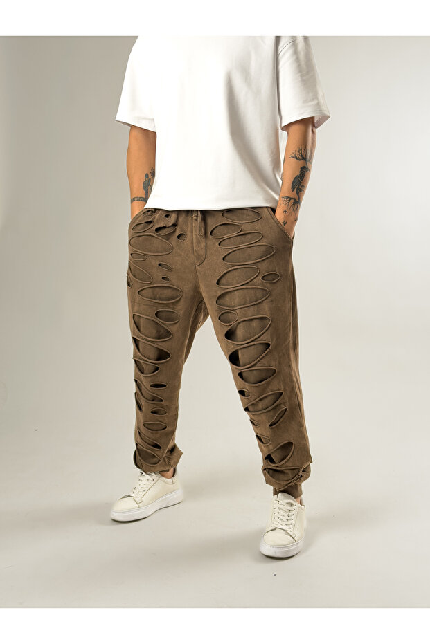 Street Washed Brown Men's Design Baggy Pants Coc2647