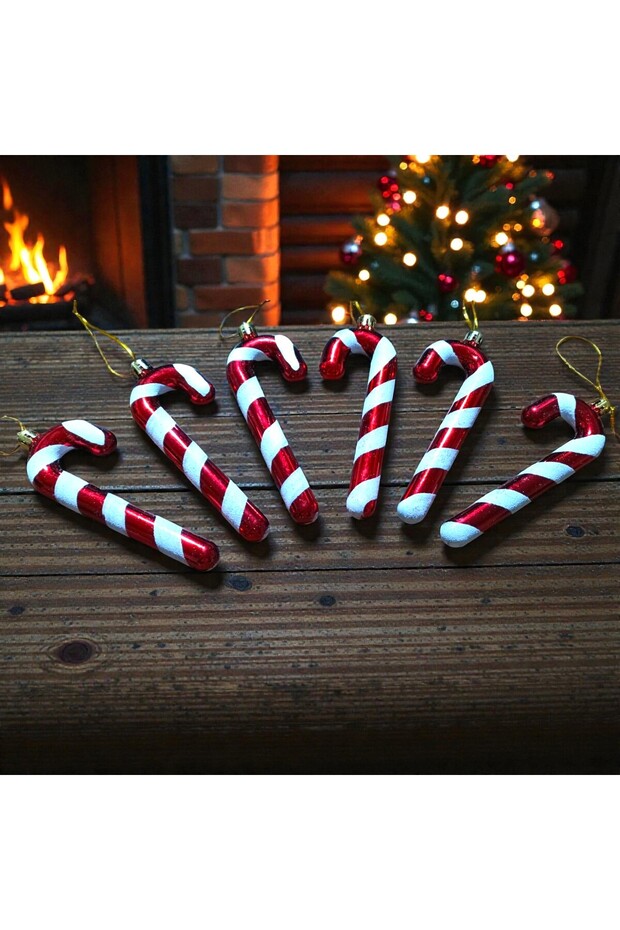 Vip Professional Quality 6 Pieces White Red Cane Ornament Christmas Tree Decorations Christmas Ornaments Are 13 cm in Size