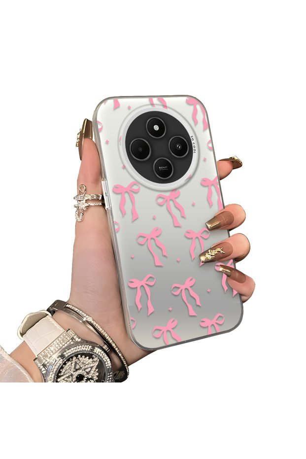 Xiaomi Redmi 14C Compatible Silicone Edge Hard Back Anti-Fall Case Butterfly Knot Patterns
