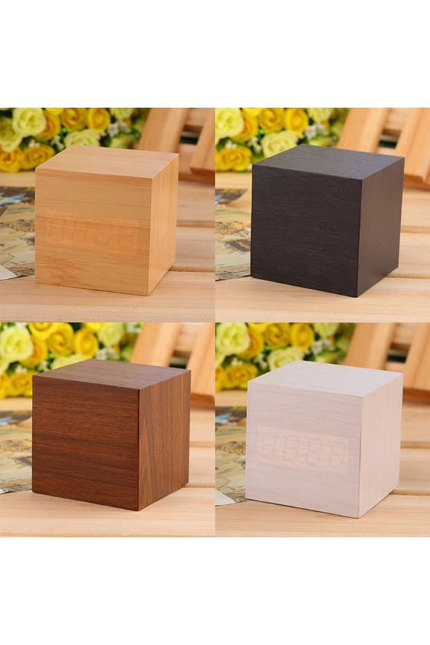 ساعة منبه رقمية LED باللون البني - 4