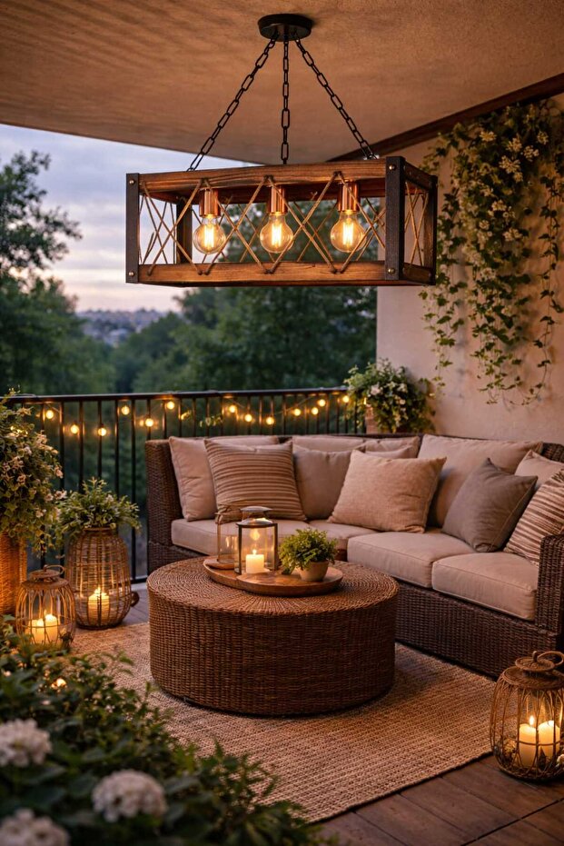 Rustik Ahşap Halatlı 3'lü Sarkıt Avize - 5