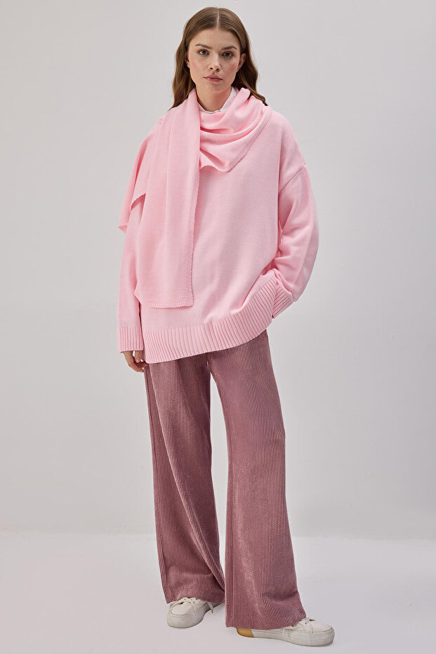 Tricot Sweater with Scarf Collar